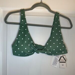 RVCA Womens Bikini Top NWT Size Medium M 10 Tie Front Bralette Green Polka Dot
